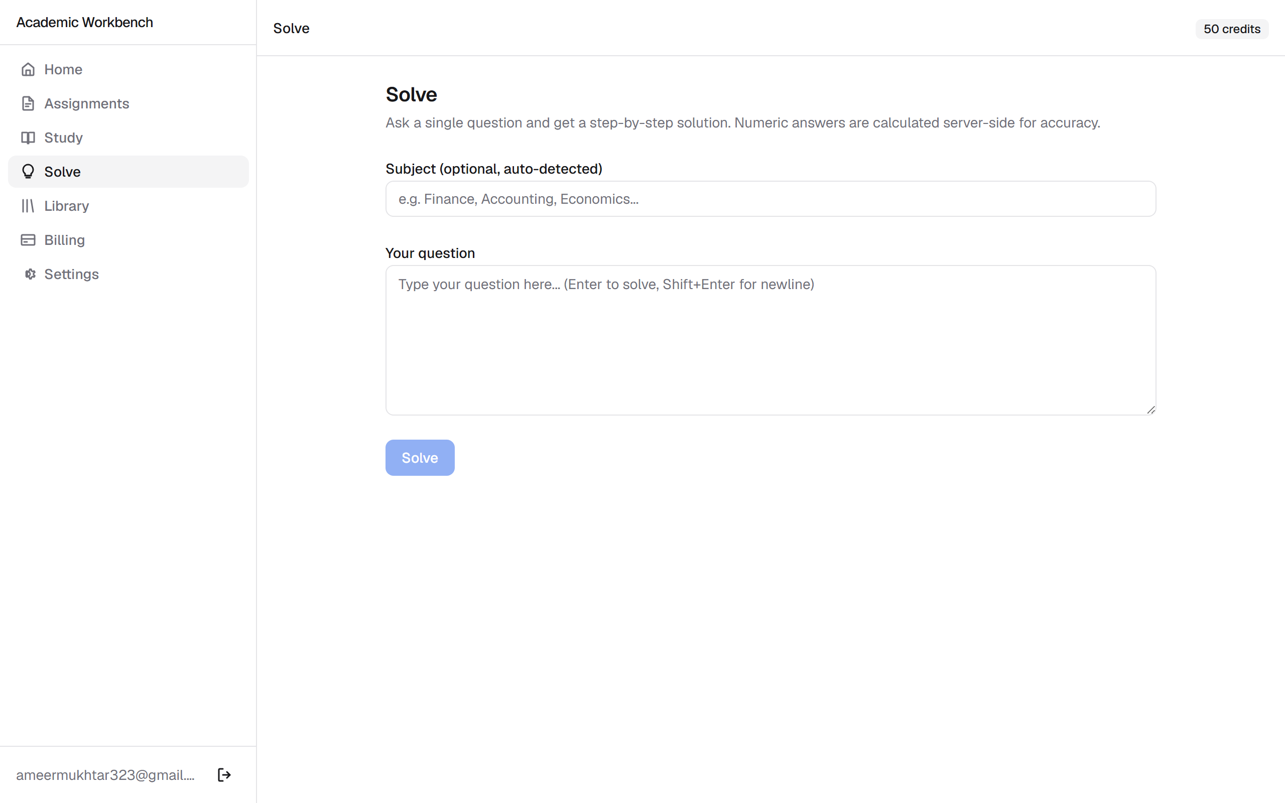 Solve tool for step-by-step problem solutions