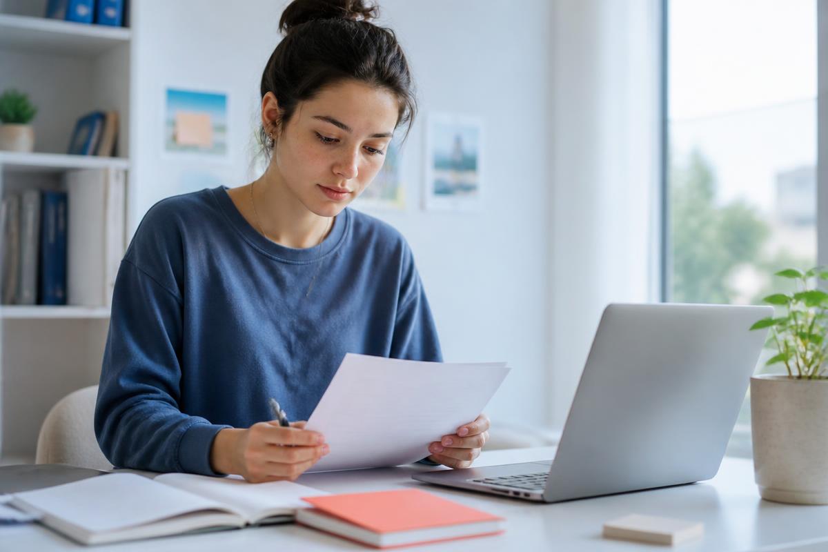 Student working on their assignment at a desk